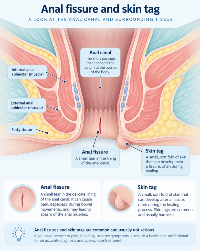 Non-graphic illustration of a small anal fissure