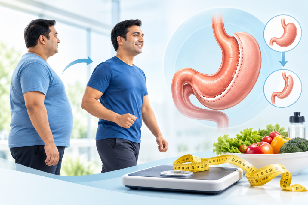 Bariatric surgery and obesity care illustration