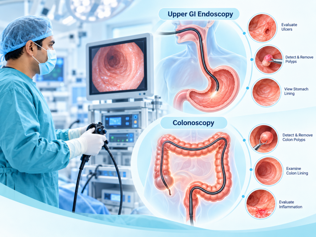 Medical endoscopy and colonoscopy illustration