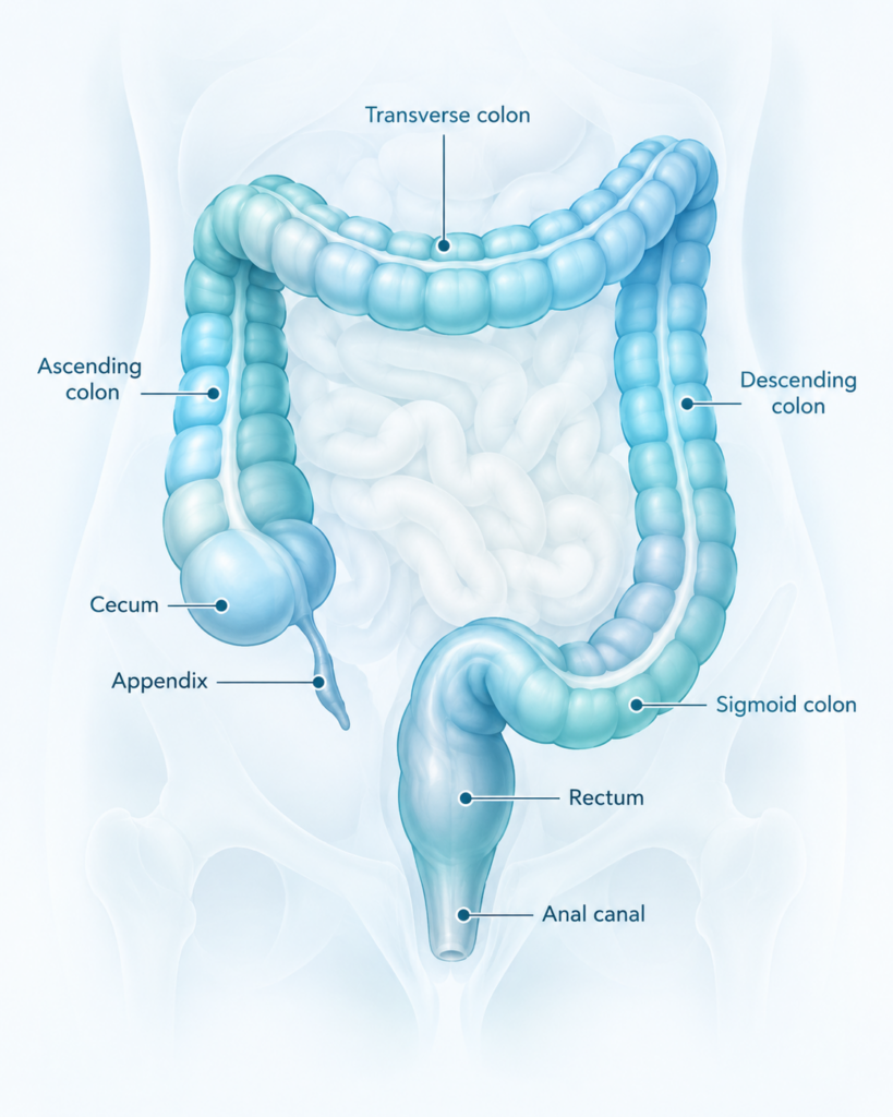 Patient-friendly illustration of the lower bowel and rectum