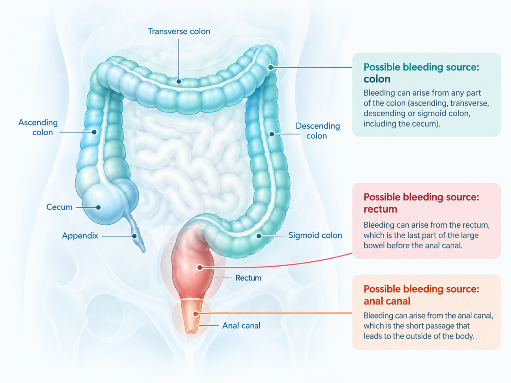 Medical illustration of the colon, rectum and anal canal