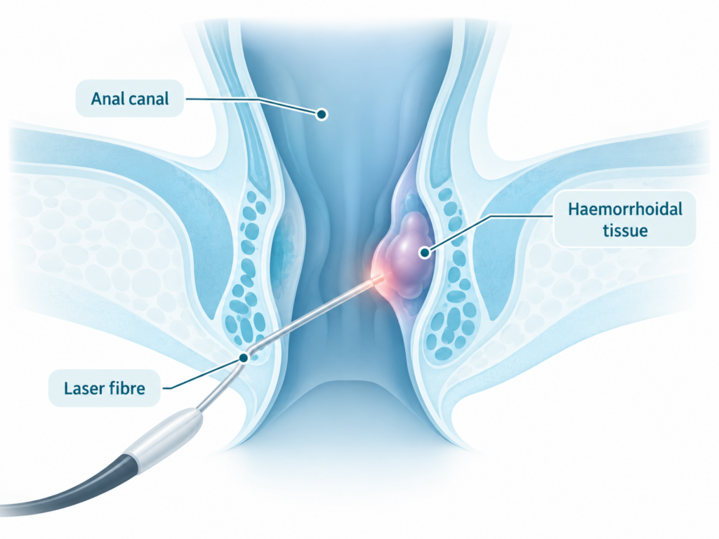 Non-graphic laser-assisted haemorrhoid treatment illustration