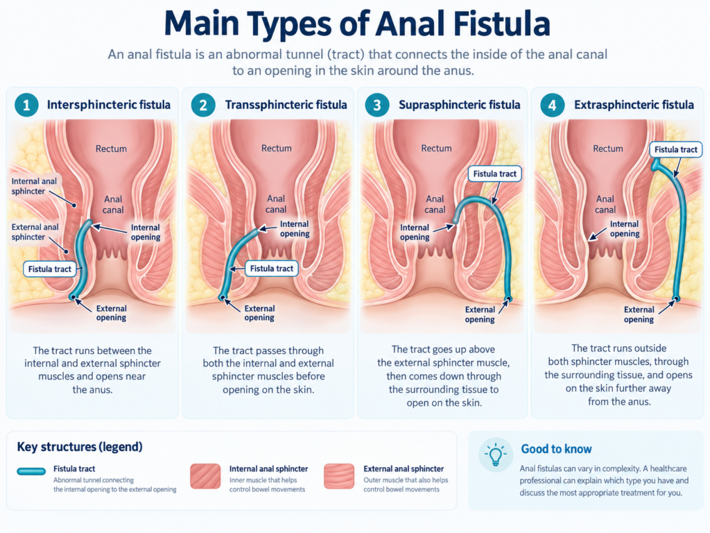 Labelled medical diagram showing the anal fistula tract