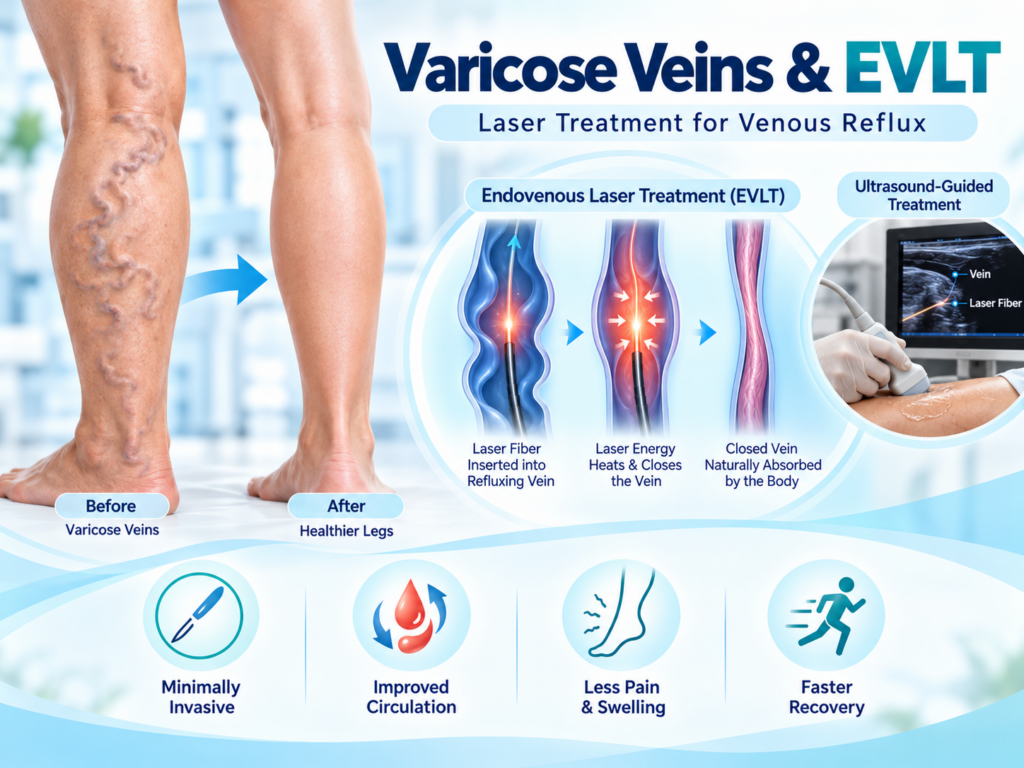 Varicose vein treatment and endovenous laser therapy illustration